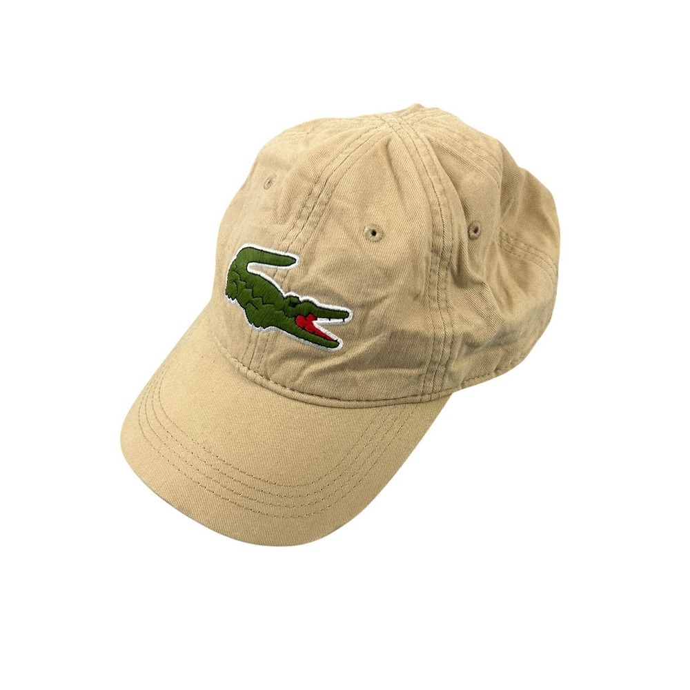 Lacoste Hat Tan Beige Crocodile Big Croc Cap Oversized Logo Golf Tennis Preppy